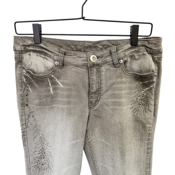 CACHE Skinny Jeans Rhinestone Detail Women’s 8 Gray Silver Stretch - Picture 3 of 11